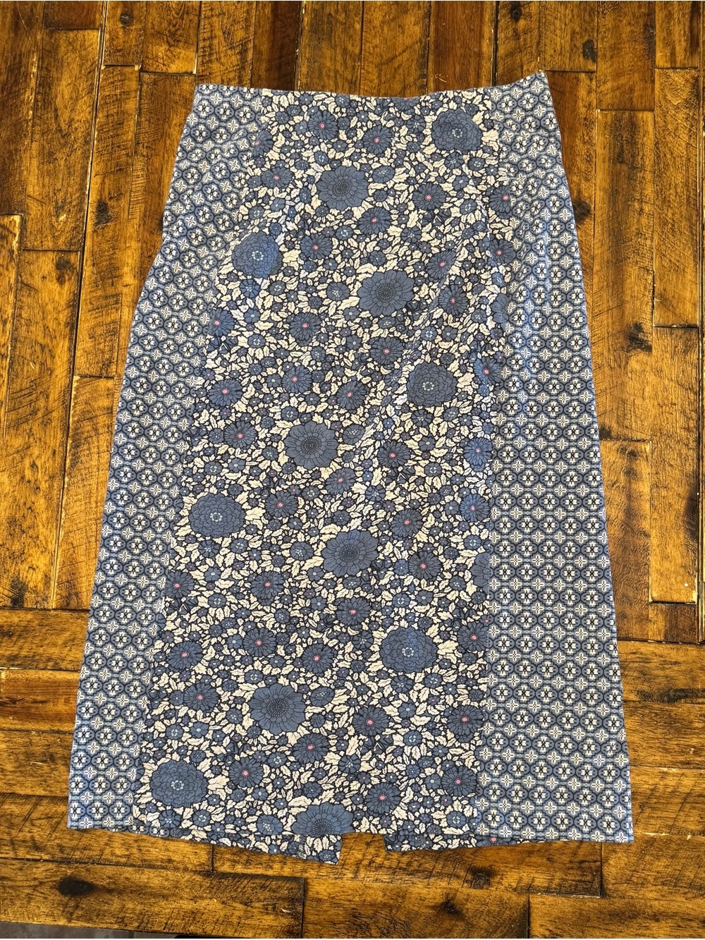 J. Jill Navy and Cream Floral Patchwork Midi Skirt
